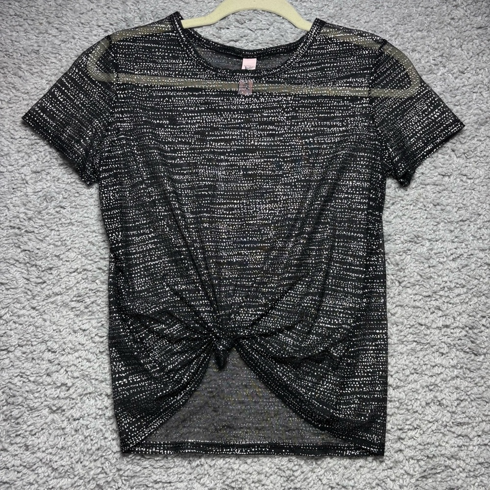 Victoria's Secret Black Metallic Knit Short Sleeve Tee